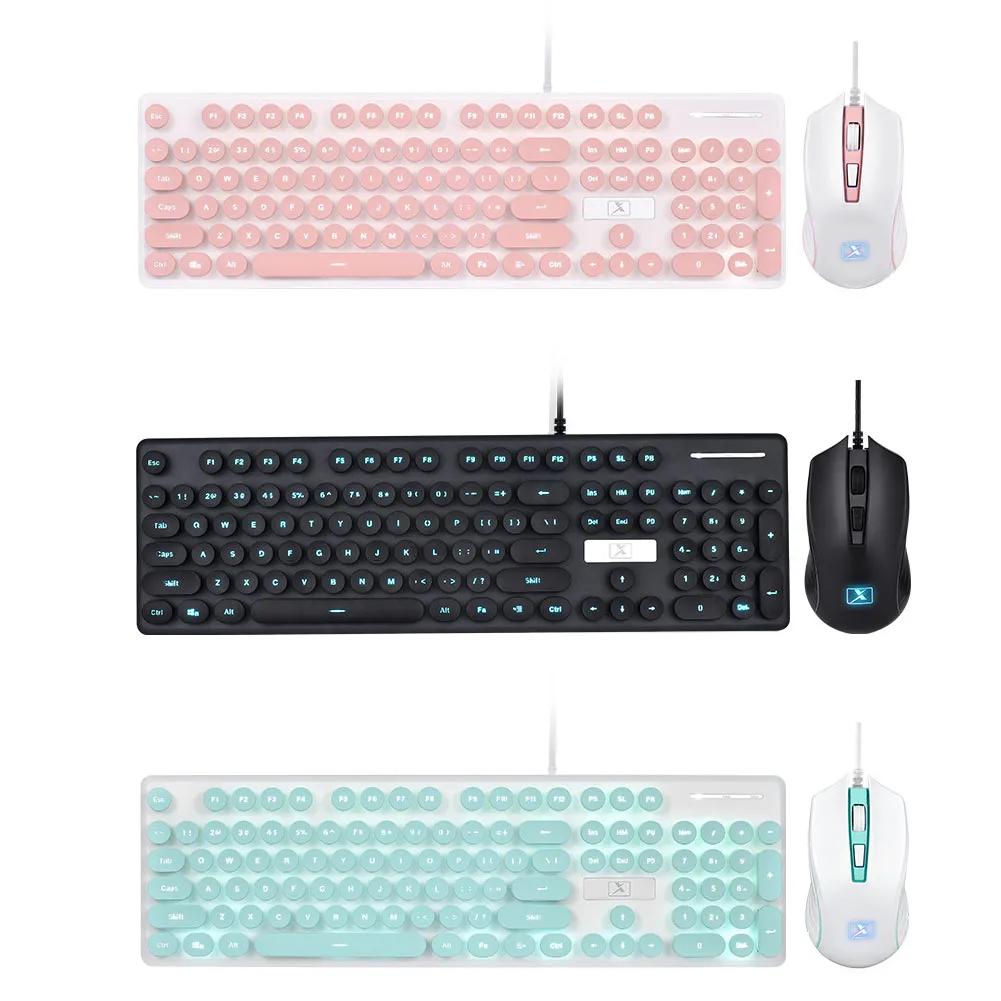 N518 клавиатура мышь комплект проводной стимпанк винтажный игровой с круглой клавишей крышка мультимедийная кнопка клавиатура мышь набор