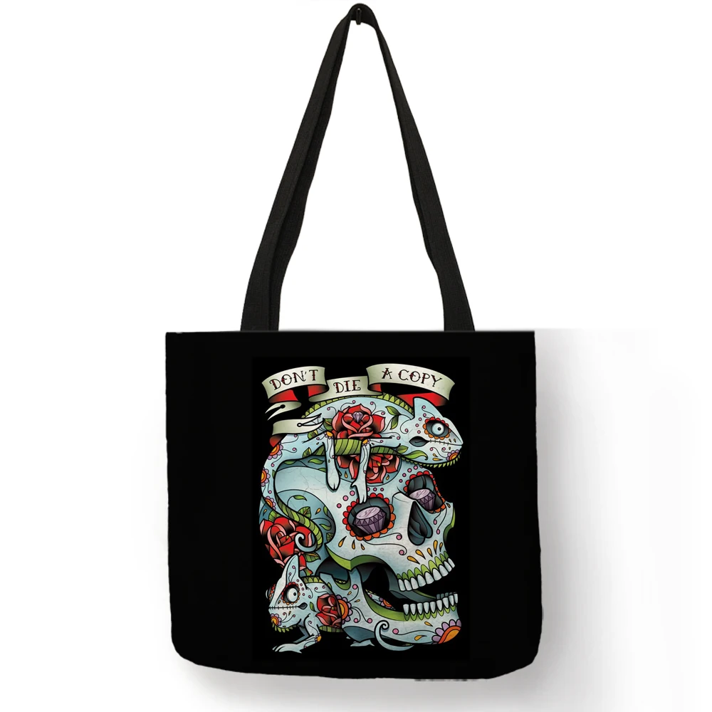 travel wallet Floral Skull Tote Bag Day Of the Dead Halloween Handbags For Women Reusable Shopping Bags Traveling Totes Double Side Print wristlet corsage Totes