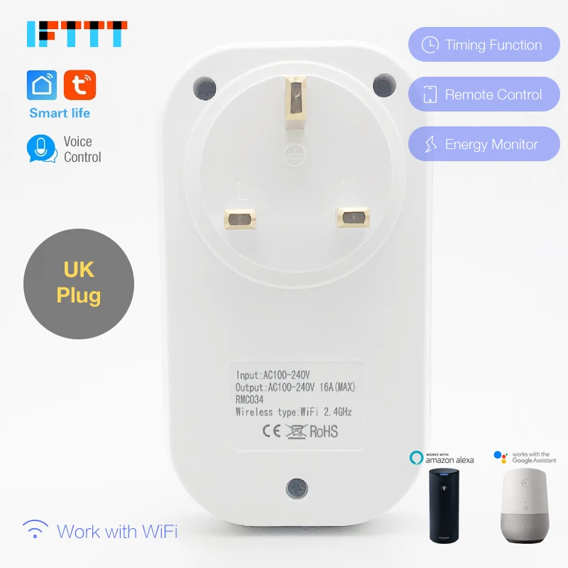 100 шт. wifi Smart UK Plug power Monitor 16A умная розетка Голосовое управление работа с Alexa Google home IFTTT DHL