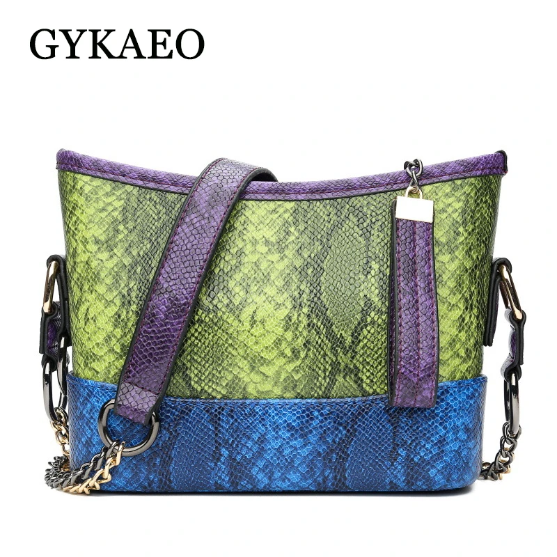 

GYKAEO Female Chain Shoulder Bags for Women Patchwork Snake Tote Bag Ladies Street Fashion Shopping Messenger Bags Sac A Main