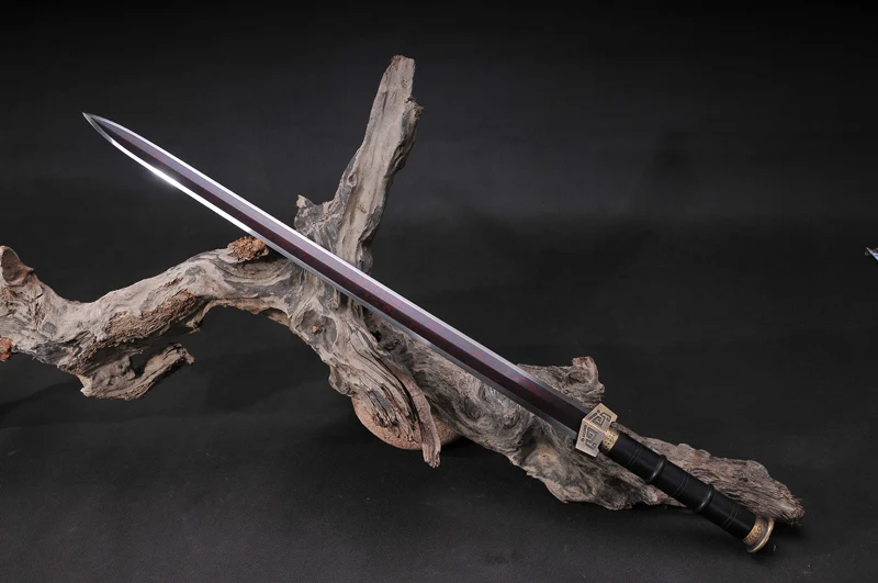 Китайский меч династии Цинь красный прямой пластинчатое лезвие полностью ручной клинок из дамасской стали меч