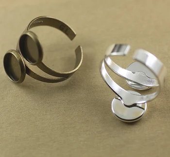 

100pc Cabochon 10mm,12mm Pad ring blank with Cameo Tray,Antique Bronze/Silver Color Ring setting,Handmade Zakka jewelry Finding