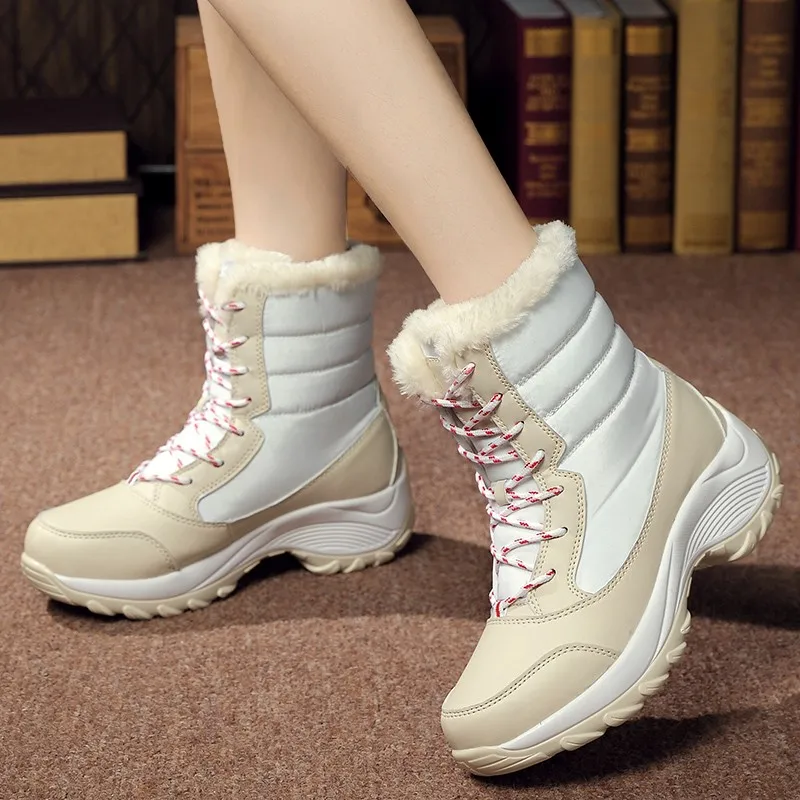 Женские ботинки; нескользящие Водонепроницаемые зимние ботильоны; женская зимняя обувь на платформе с толстым мехом; botas mujer