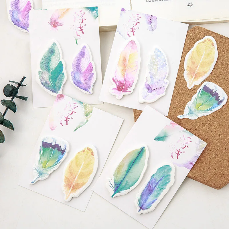 

30pcs Beautiful Feather Sticky Notes Paper Memo Pad DIY Scrapbooking Diary Stickers School Office Message Writing Note