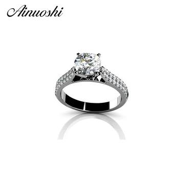 

AINUOSHI 100% Real Solid 925 Sterling Silver Ring Shinning Romantic Women 1 Carat Round Cut Sona Classic Engagement Ring Jewelry
