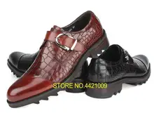 Handmade sapatas de vestido dos homens fivela pulseira de couro genuíno inteligente casual chunky heel altura crescente sapatos único