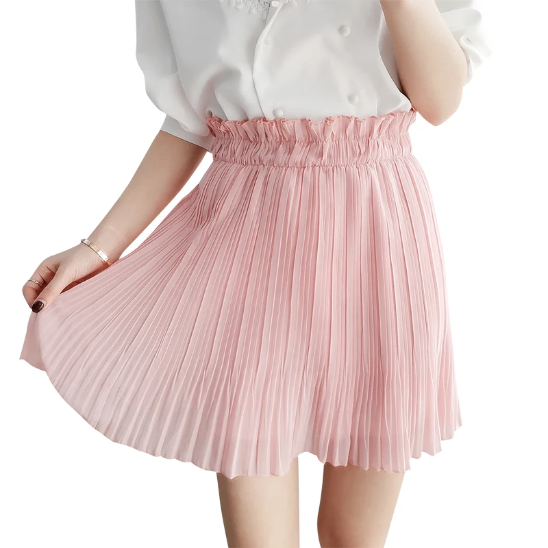 

Women Skirts Chiffon Pleated Skirts Womens Summer Office Lady Mid Pink Skirt Floral for Woman Korean Woman Print Midi Mini Skirt