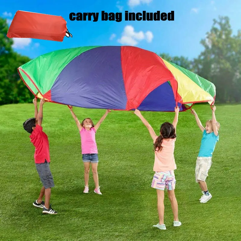 Kids Play Parachute of 29.5feet/9meters with 40 Handles, Big Rainbow
