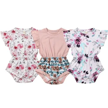 

0-24M Summer Printed Flowers Baby Girls Rompers Infant Kids Baby Girl Floral Romper Sleeveless Jumpsuit Sunsuit Outfits