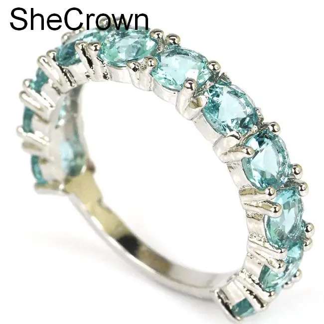 

6.75# Romantic Rich Blue Aquamarine CZ Gift Silver Ring 23x4mm
