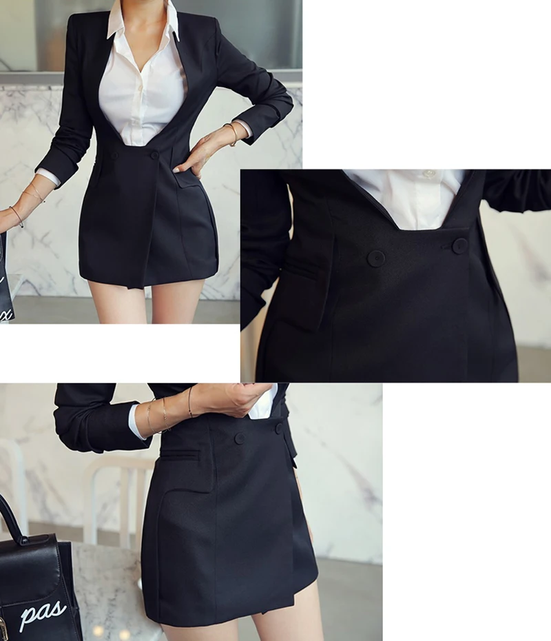 Офисный Женский приталенный черный Длинный блейзер на пуговицах, элегантный женский костюм, верхняя одежда на весну и лето, женский пиджак с карманами