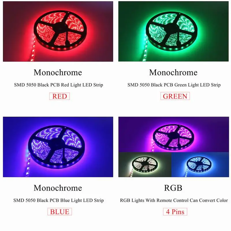 Новый светодиодные ленты свет SMD 5050 RGB DC 12 В светодиодный 60 led/m 5 м голые доска не водостойкие гибкие красочная полоска огни для автомобиля pc