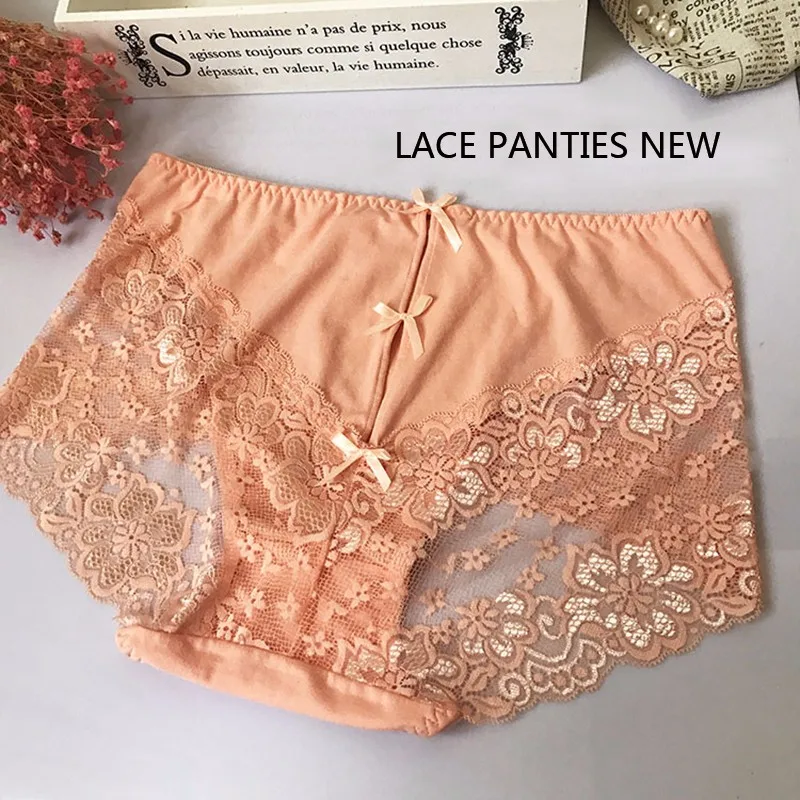 Deruilady Plus Size Panties Lace High Waist Briefs Lace Cute Bow Underwear Women Hollow Out Sexy Lingerie Cotton Panties Women