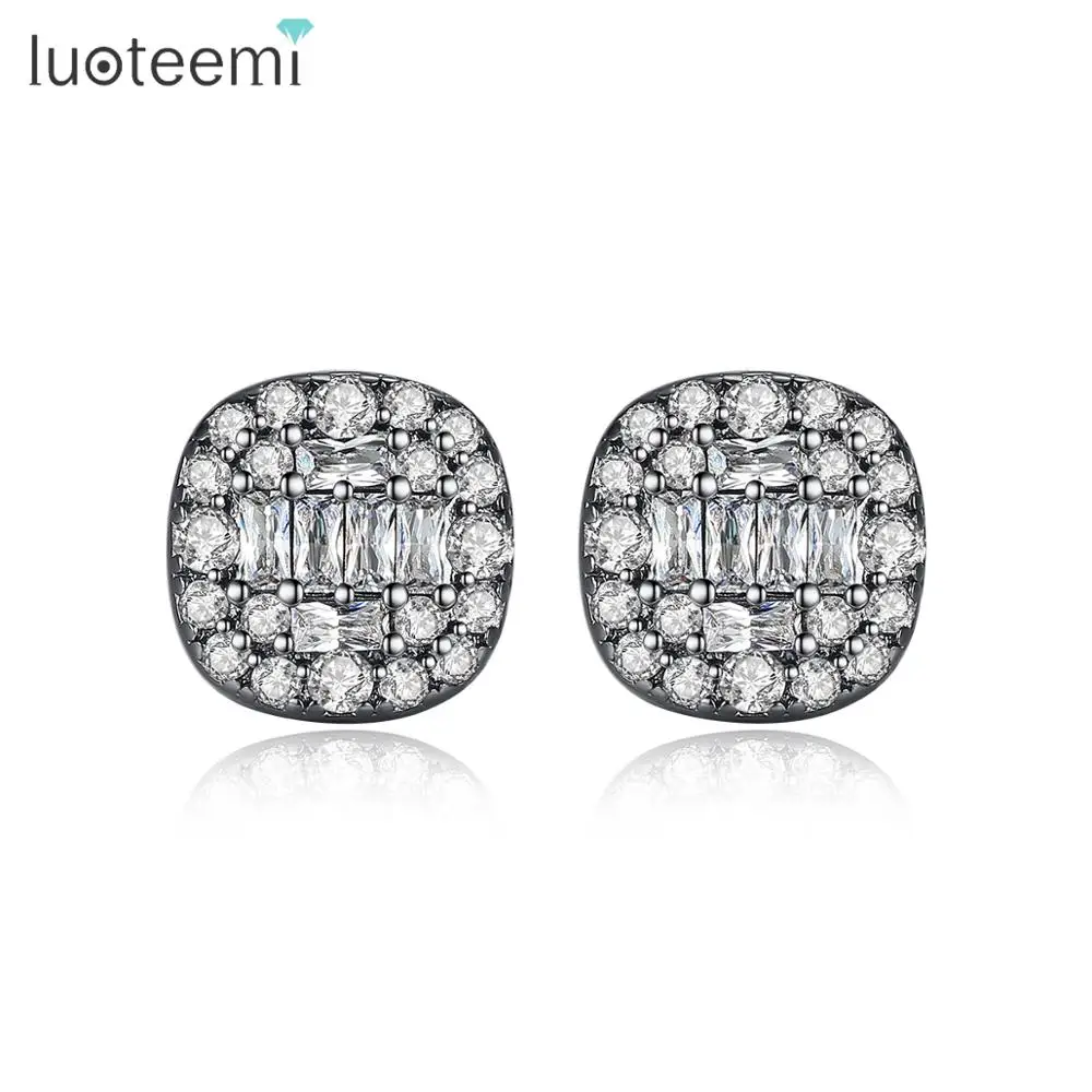 

LUOTEEMI Simple Design Round Stud Earrings for Women Dating Party Luxury CZ Two Colors Female Jewelry Pendientes Christmas Gift