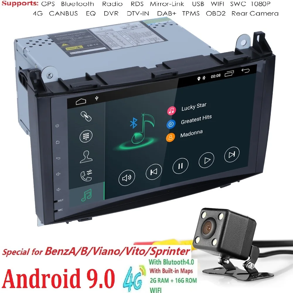 

HD 2din Android 9.0 Car GPS Head unit for Mercedes Benz B200 A B Class W169 W245 Viano Vito W639 Sprinter W906 Bluetooth Radio