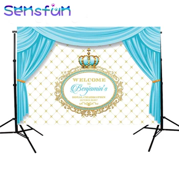 

zy031 7x5ft Vinyl Birthday photobooth Little Prince Blue Curtains Baby Shower Custom Photo Studio Backdrops Background 220x150cm