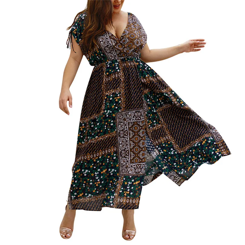 Women Summer Vintage vestidos Dress Sexy Women Flower Beach Party Short Sleeve V-Neck Floral Print Mini dress#4M21 (14)
