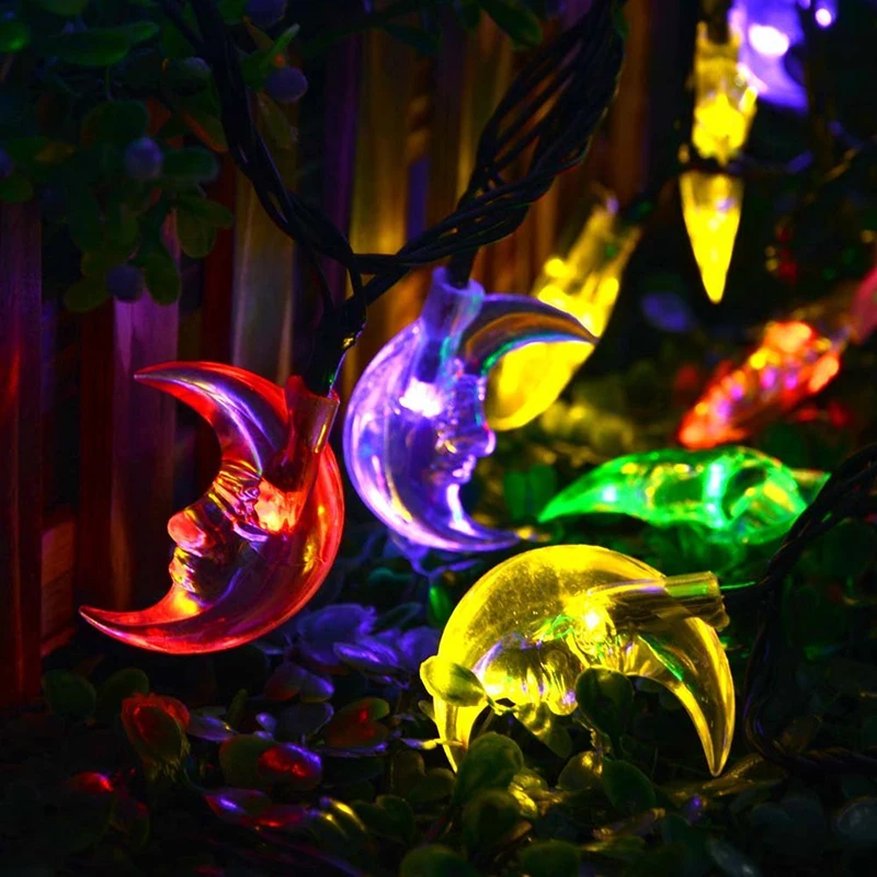 6M 30LEDs 7Colors Solar String Light Moon Outdoor ...