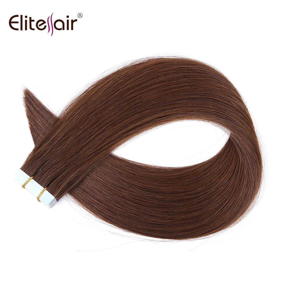 ELITESSAIR 4 Medium Brown Remy Adhesive Tape Hair Extensions 20pcs