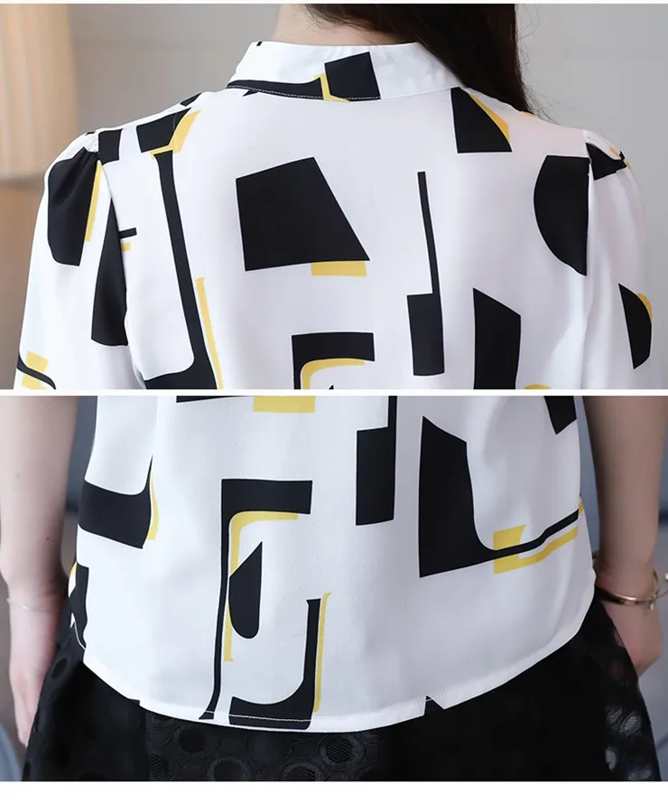 New Style Women Blouses Geometric Pattern Chiffon Blouses Shirts Female Short Sleeve Plus Size Tops Lady 2018 Print Blusa Feminina (12)