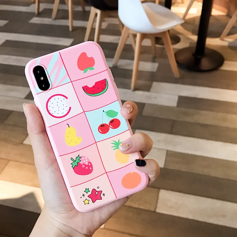 

Pink fruit illustration Phone Cases For coque iphone 8 Plus 7 6S plus Strawberry peach case silicon For iphone cover XS MAX X XR