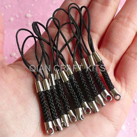 

300pcs Black Cell Phone Straps / Mobile Chains Connectors w/hand braided cord lariat strap
