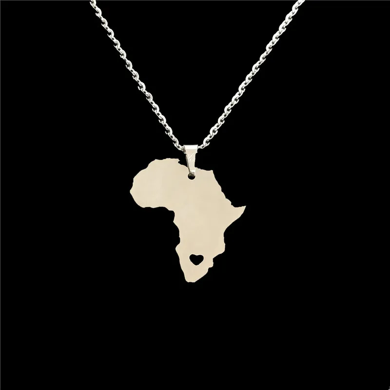Мода из нержавеющей стали карта с сердцем ожерелье для женщин кулон Карта Африки Ожерелье Африканские массивные ювелирные изделия подарок