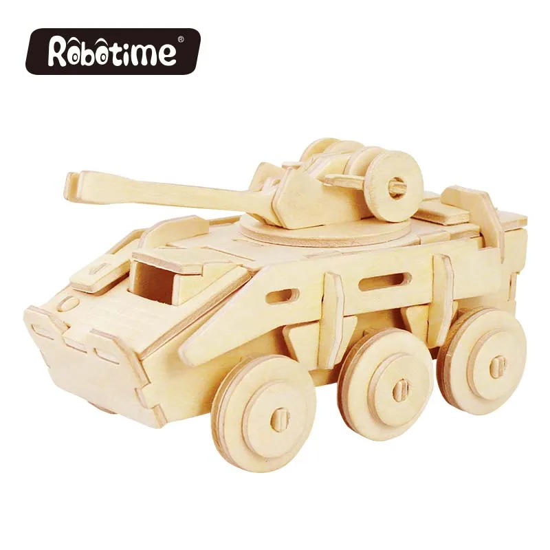 Robotime 3D Wooden Puzzle Magic War Military Tank Assembled Model DIY Painted Color Own Educational Toy