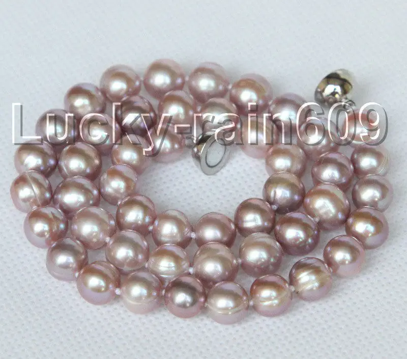 

natural 17" 10mm round purple freshwater pearls necklace magnet clasp E9102