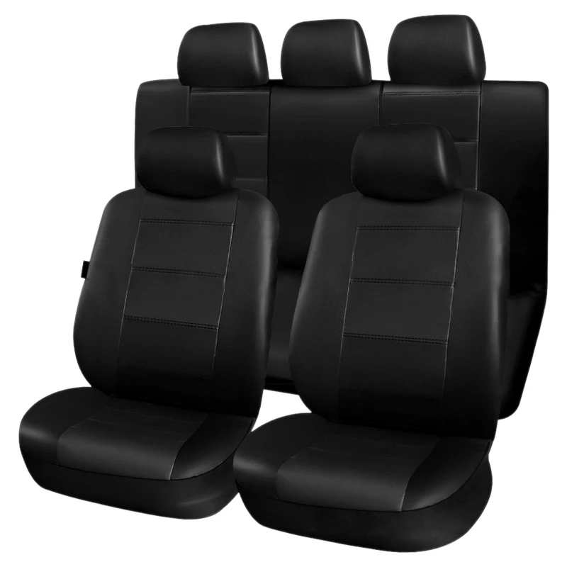 

9 Pcs Black Pu Leather Car Seat Covers Set Universal Vehicle Seat Protector Case Dustproof Automobiles Suv Interior Accessorie