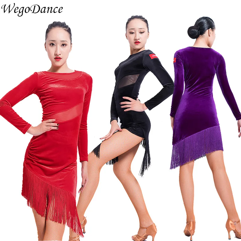 

new Latin Dance Dress Velvet Long Sleeve Dance Practice Dress for woman freeshipping