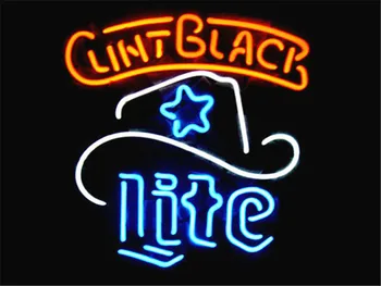 

NEON SIGN For MILLER LITE CLINT BLACK LOGO Signboard REAL GLASS BEER BAR PUB display christmas Light Signs 17*14"