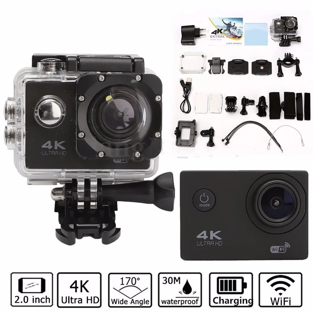 Водонепроницаемая 2 0 ''LCD H9 4K Ultra HD видеокамера FHD 1080P 170 градусов WiFi Спортивная