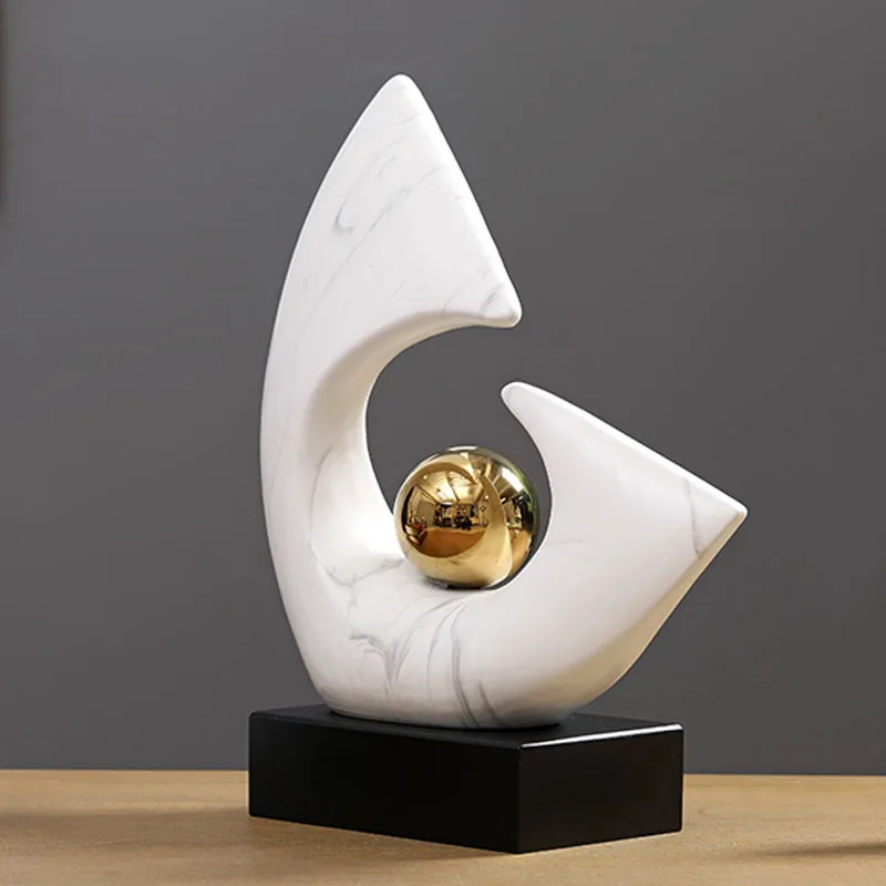 Modern Creative Arc Plating Gold Ball Ceramic Statue Home Crafts Room