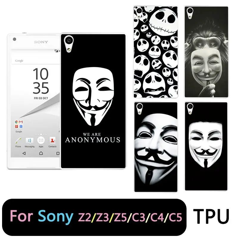 QMSWEI TPU Clear Soft Phone Case For Sony Z3 Z2 Z5 Z4 Skull Painted Mask Face Smeil Cover Free shipping C3 C4 C5 |