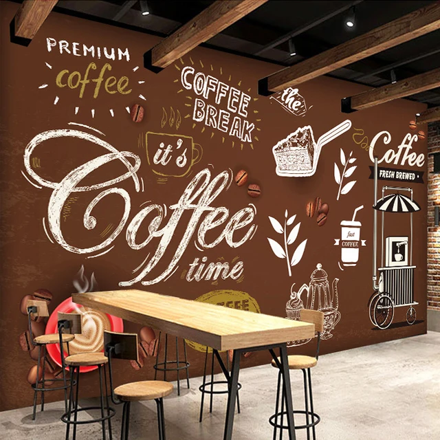 customized size bread coffee time hand painted poster brown background wall mural 3d wallpaper for cafe