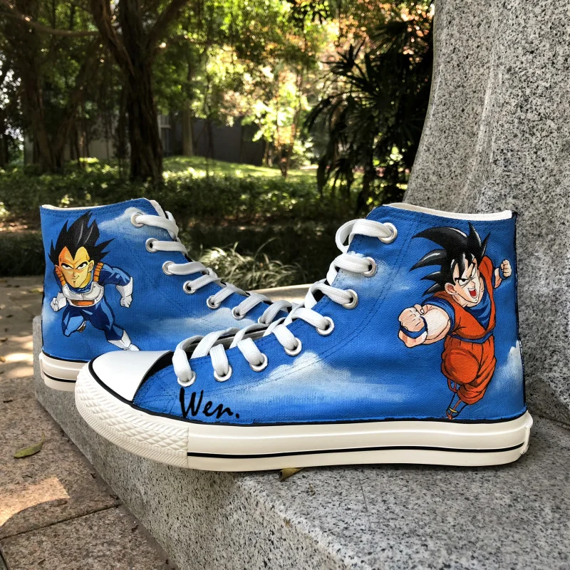 Вэнь Синий Ручная роспись обувь аниме Dragon Ball Z Vageta Goku высокие мужские женские парусиновые кроссовки рождественские подарки для мальчиков