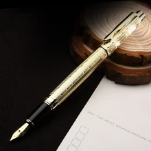 Роскошная перьевая ручка золотого и серебряного цвета с зажимом, высококачественные металлические ручки для письма, для мужчин и женщин, офисные канцелярские принадлежности