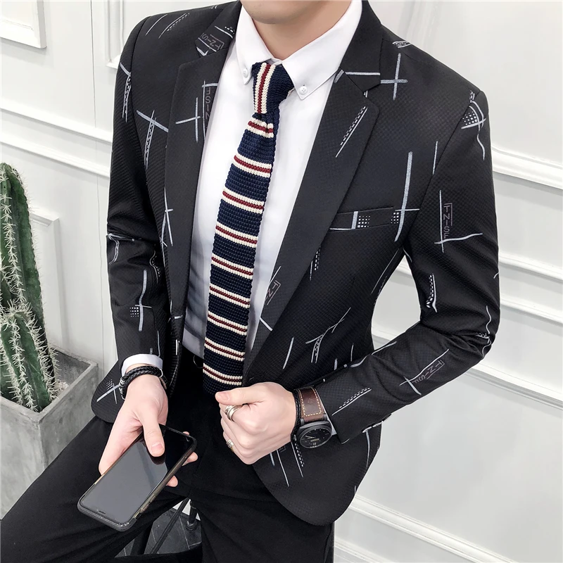 

Dot Stripe Blazer Masculino Slim Fit One Button Prom Blazes From Men Club Party Suit Jacket Men Korean Fancy Men Wear