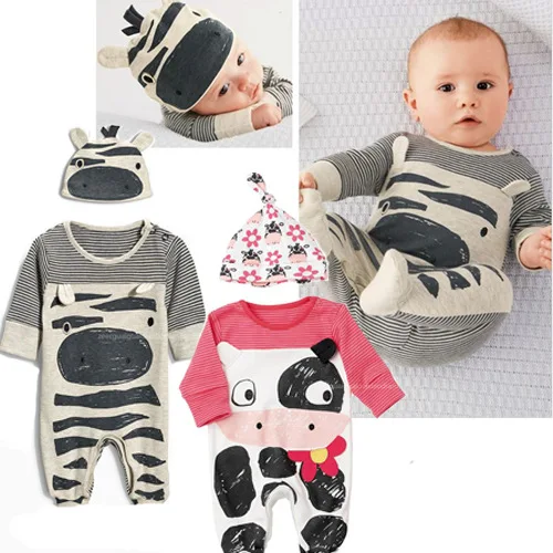 

2017 Fashion 2pcs Toddler Infant Baby Boy Cow Hat+Romper Playsuit Clothing Jumpsuits Outfit Set casual holiday clothing romper