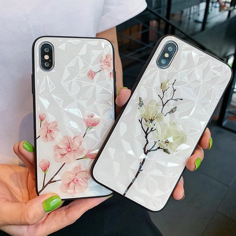 Глянцевый чехол с 3D алмазным цветком для Huawei P30 P20 Mate 20 Pro Honor 8X 10 lite V10 V20 Nova 3 3i 4 P Smart
