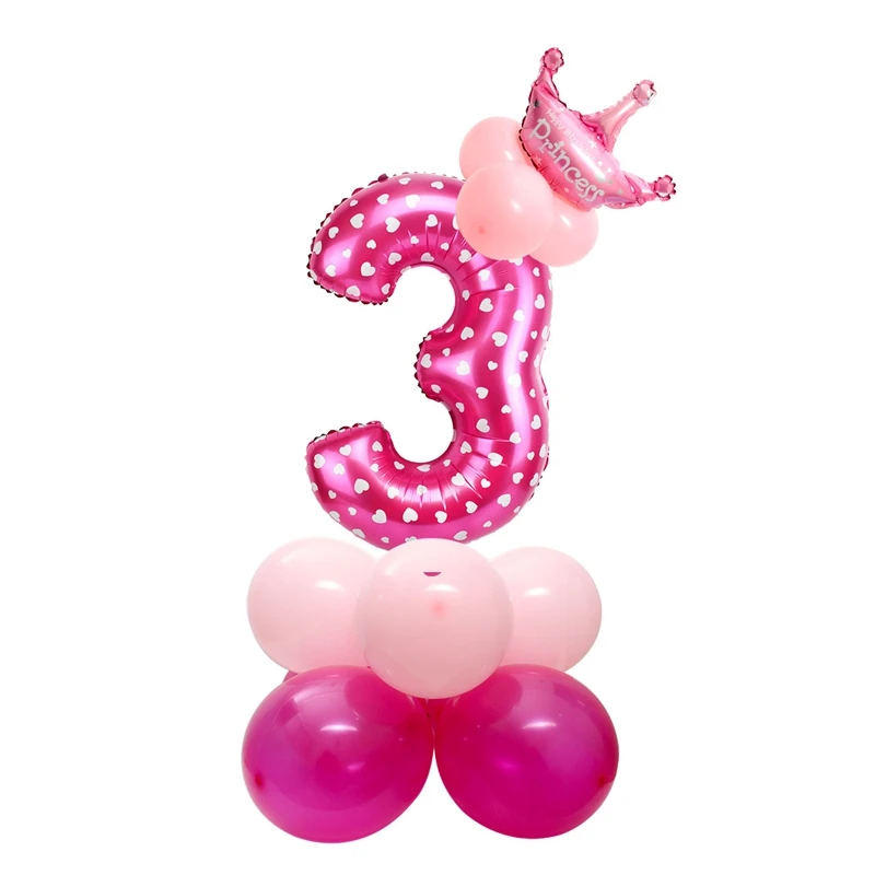 Розовый с днем плакат "с днем рождения" воздушные шарики для украшения для маленьких девочек детский праздничный костюм поставки взрослая гирлянда сувениры первый 1st 1 2 3 4 5 6 7 8 9 10 - Цвет: pink 3 set