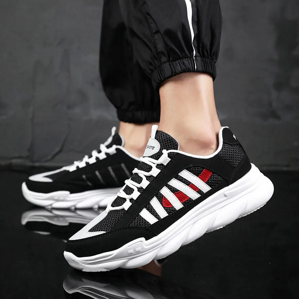 

MUQGEW shoes men sneakers 2019 Hollow Mesh Breathable Big soles Lace up Work out Sneakers Non-Slip Jog Wear-Resistant Sneakers