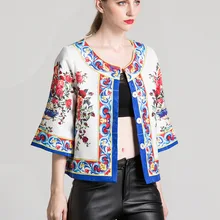 Высококачественные жаккардовые куртки с цветочным принтом Модные осенние женские пальто в этническом стиле