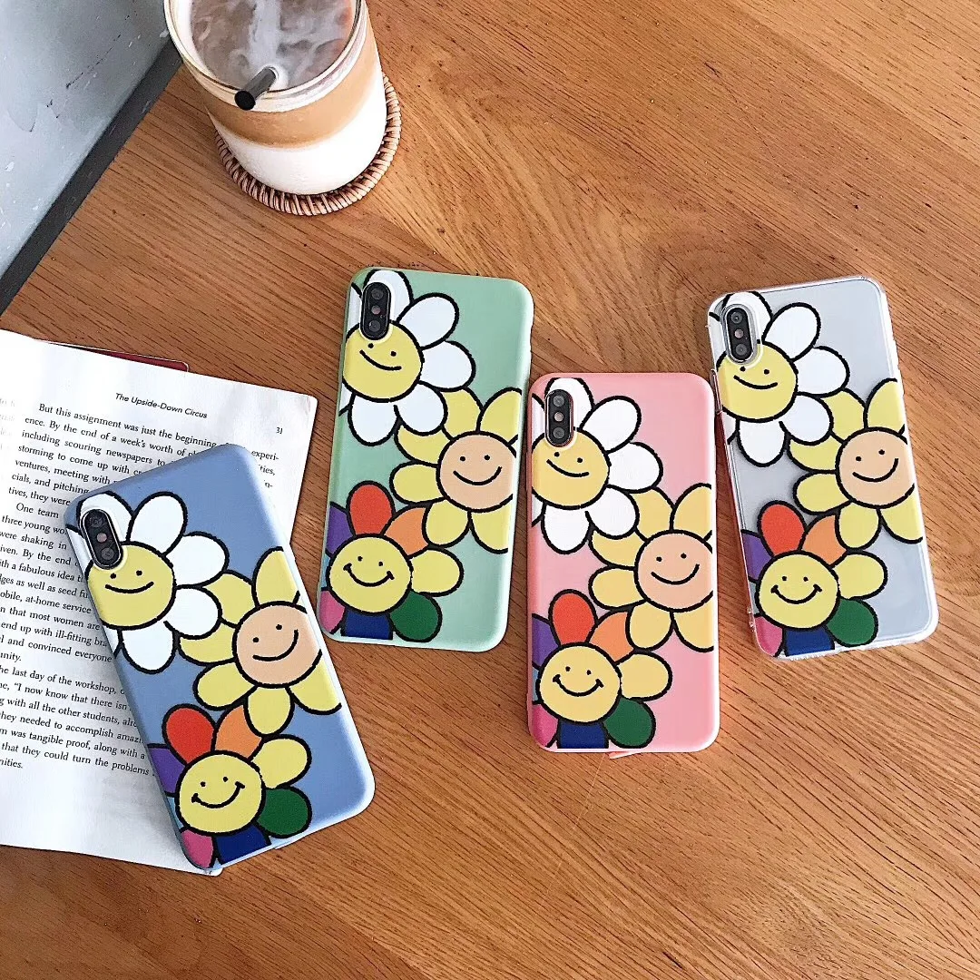 

Super Fire Summer Color Happy Sun Flower phone case For iphone Xs MAX XR X 6 6s 7 8 plus Candy paint Couple soft TPU back Cover