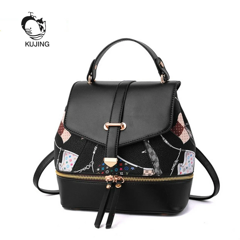 

KUJING Fashion Backpacks Premium PU Multifunctional Women Backpack Hot Print Women Travel Leisure Backpack Cheap Luxury Backpack