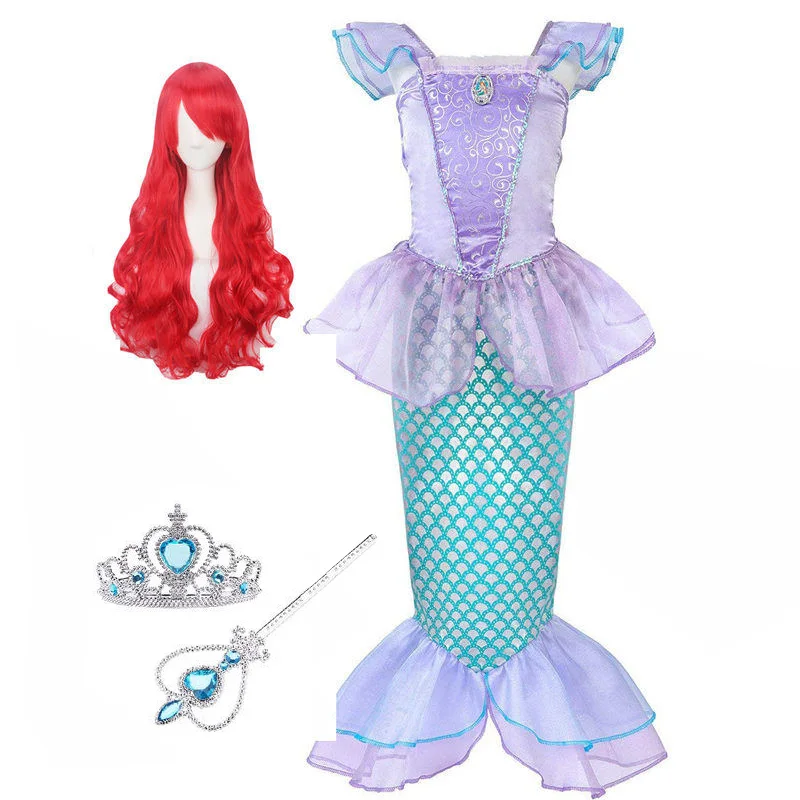 Pearl Diary/детская одежда; нарядное платье Русалочки для девочек; платье принцессы Ариэль с повязкой на голову для костюмированной вечеринки на Хэллоуин