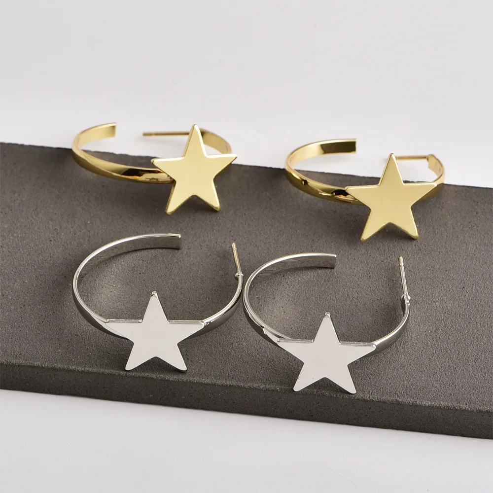 Дизайн золотые серебряные серьги-кольца с милой звездой пентаграммой для женщин маленькие серьги-кольца модные аксессуары