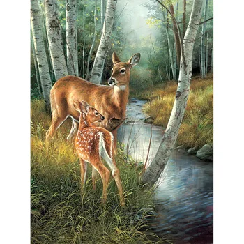 

Diamond painted cross stitch full diamond resin pattern 5D DIY diamond embroidery forest fawn mosaic home decoration YY