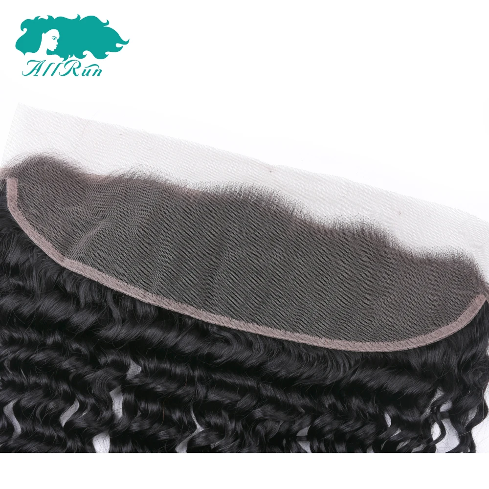 Allrun Brazilian Deep Wave 13*4 Lace Frontal Natural Hairline 100% Human Hair With Baby Hair Closure Non Remy Hair Closure 8\